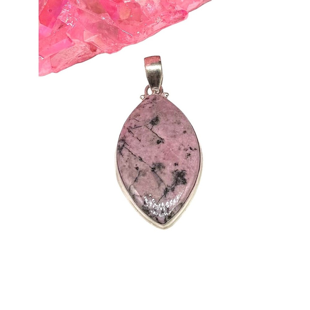 Rhodonite Necklace Pendant Solid 925 Sterling Silver Pink Stone